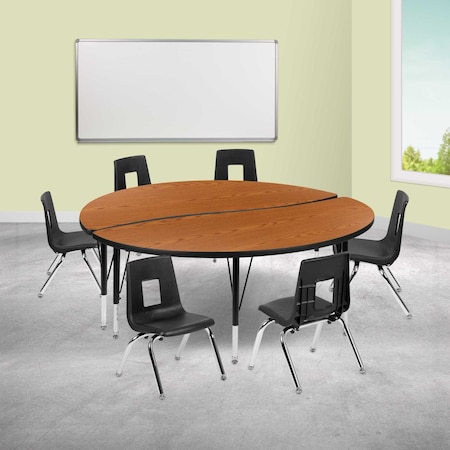 Flash Furniture 60" Circle Wave Oak Table Set-14" Stack Chairs XU-GRP-14CH-A60-HCIRC-OAK-T-P-GG